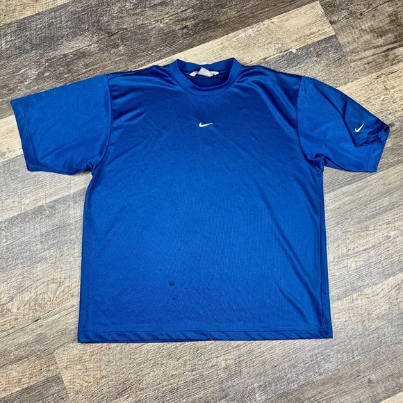 Vtg Nike Center Check Shirt Size Large Blue Y2K Swoosh Check Logo - Picture 1 of 4